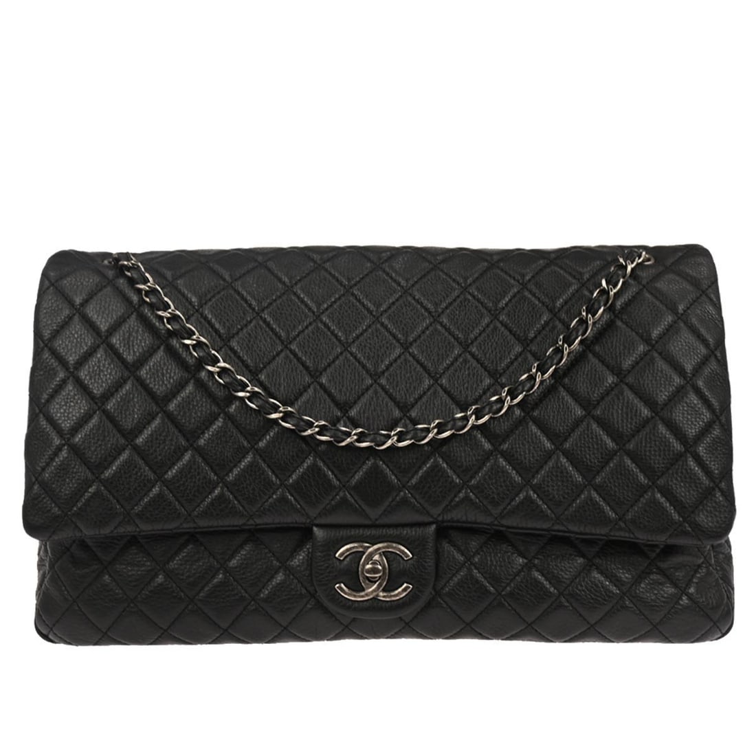 Chanel Extra Large Black Leather Single Flap Shoulder Bag (1 of 10)