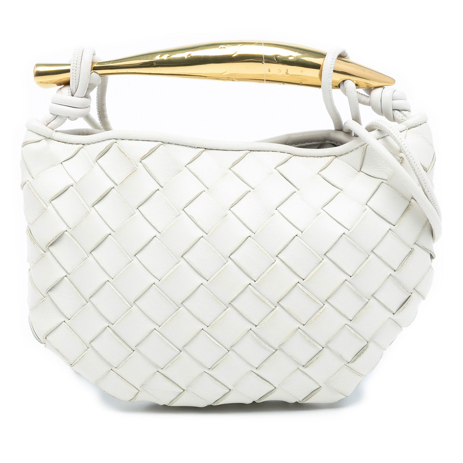 Bottega Veneta Baby Lambskin Intrecciato Sardine Satchel White: Bottega Veneta Baby Lambskin Intrecciato Sardine Satchel White This Bottega Veneta Baby Lambskin Intrecciato Sardine satchel is a stunning blend of elegance and practicality. Crafted from woven lambsk