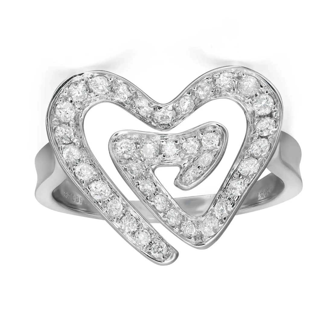 Rachel Koen 14K White Gold Heart Cocktail Ring 0.61Cttw Pave Set Diamonds: Rachel Koen 14K White Gold Heart Cocktail Ring 0.61Cttw Pave Set Diamonds This stunning heart-shaped cocktail ring is crafted in 14K white gold and features a beautiful pave setting adorned with round