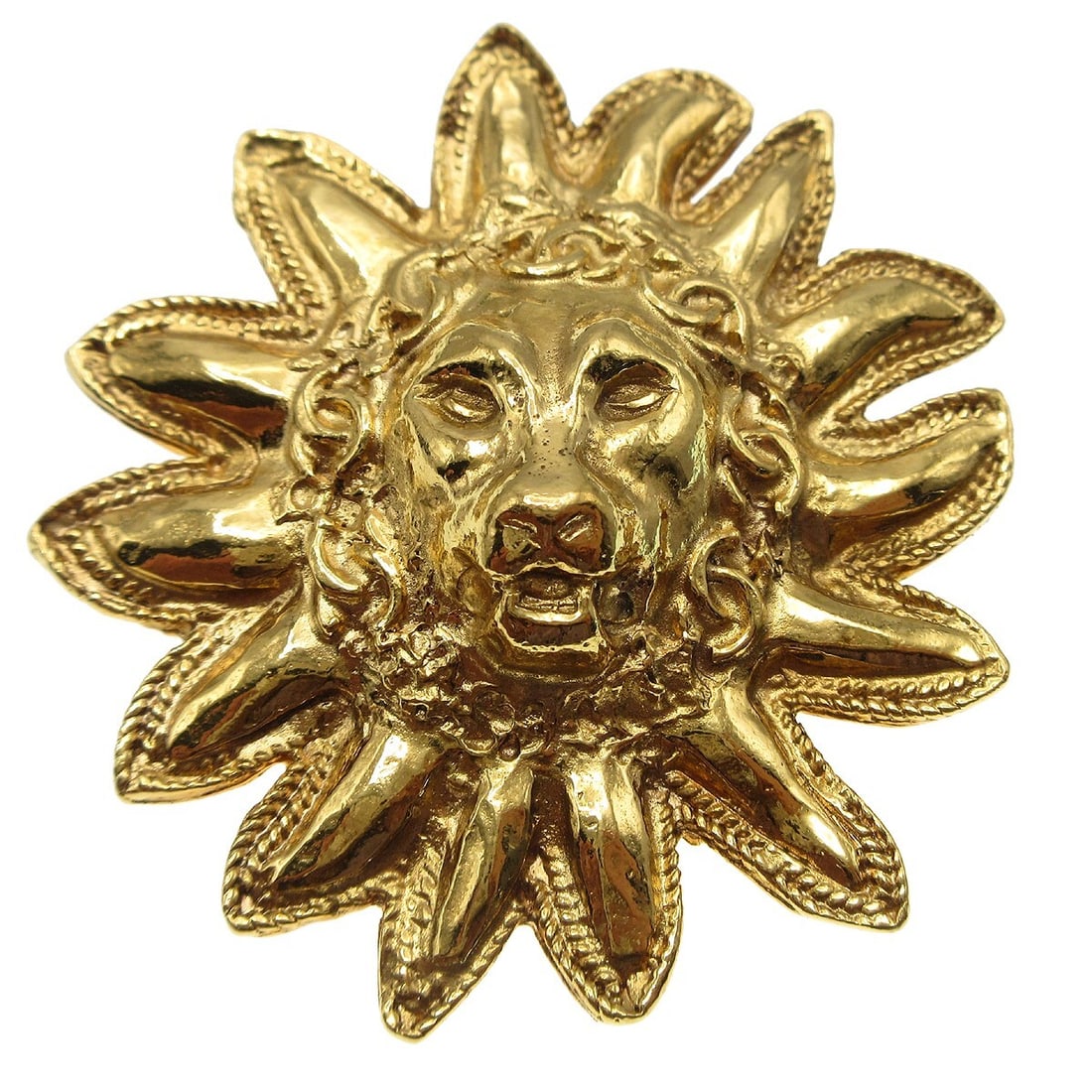 Chanel Gold-tone Lion Logo Brooch Pin (1 of 5)