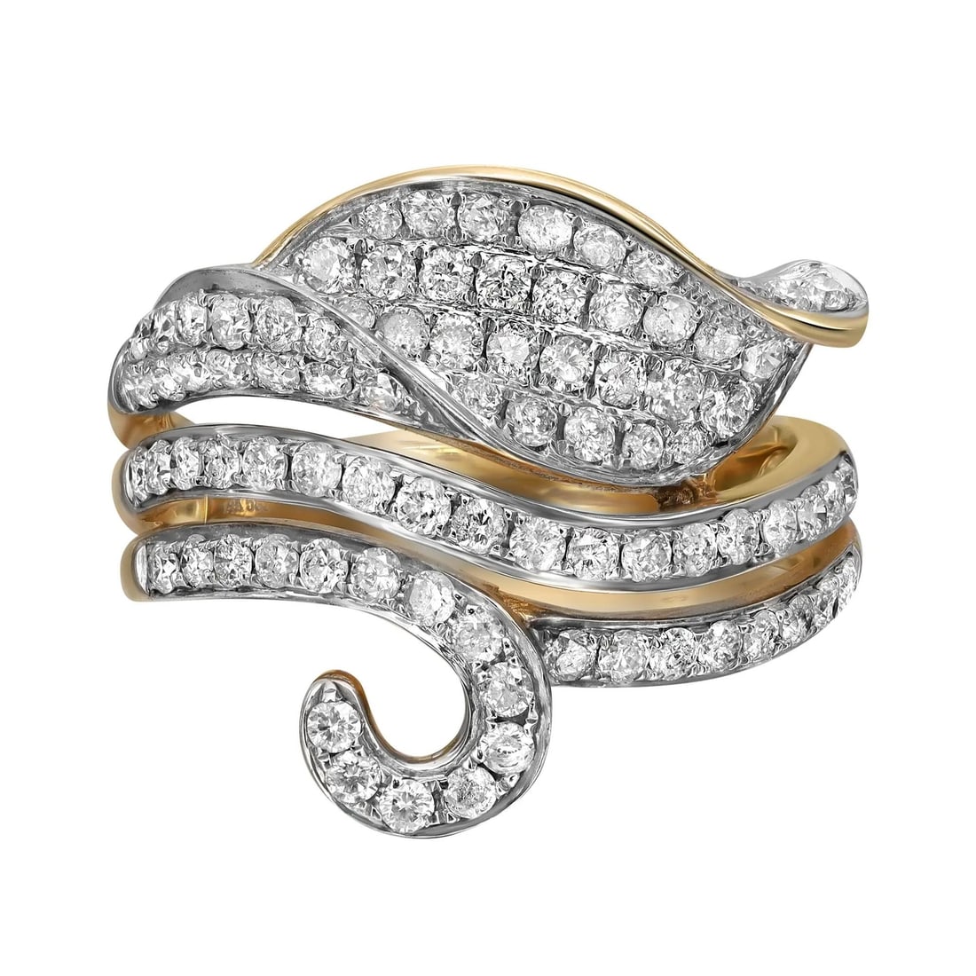 Rachel Koen 1.26ct Diamond Cocktail Ring 14K Yellow Gold Leaf Design Size 7.5 (1 of 6)