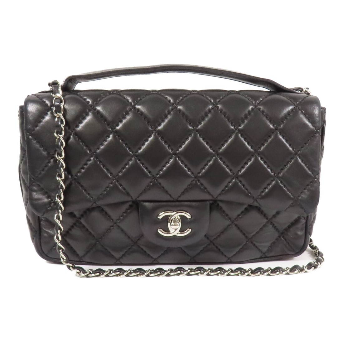 CHANEL 2 Way Shoulder Bag Black Calfskin Leather SHW: CHANEL 2 Way Shoulder Bag Black Calfskin Leather SHW This elegant CHANEL 2 Way Shoulder Bag is crafted from premium black calfskin leather, offering a luxurious touch and durability. The versatile des