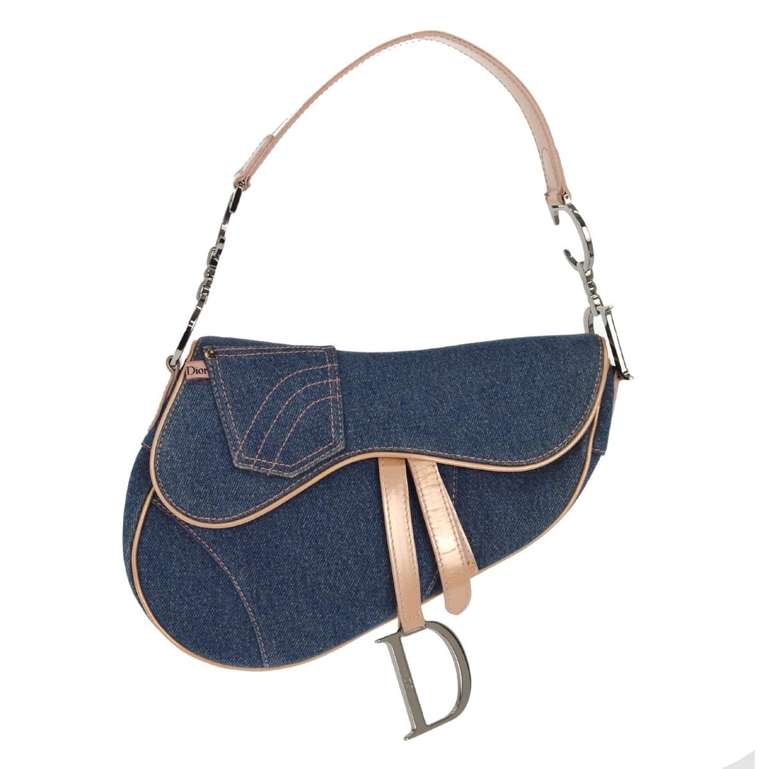 Blue and Pink Vintage Saddle Handbag by Christian Dior: Blue and Pink Vintage Saddle Handbag by Christian Dior This Christian Dior vintage Saddle bag features a striking blue and pink color combination with patent leather accents. The handbag is designed f