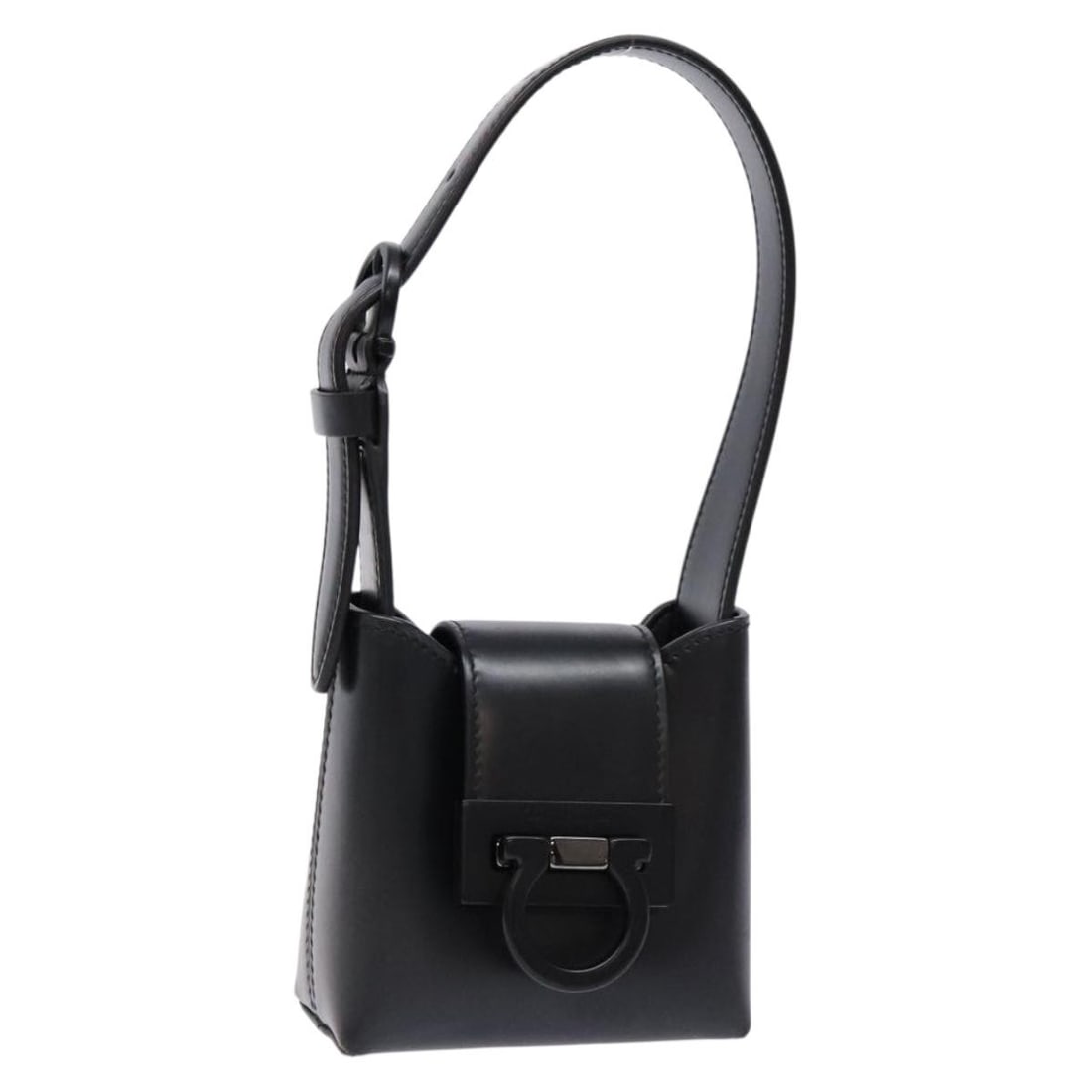 Salvatore Ferragamo Gancini Leather Hand Bag Black Silver Auth Italy (1 of 18)