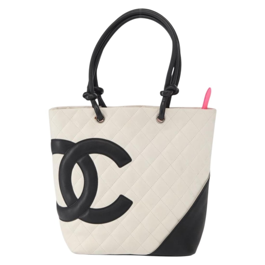 White Cambon Line Matelasse Tote Bag by Chanel: White Cambon Line Matelasse Tote Bag by Chanel This pre-owned Chanel Matelasse Medium Cambon Line tote bag features a white exterior with signs of use, including surface rubbing, slight shape loss, an