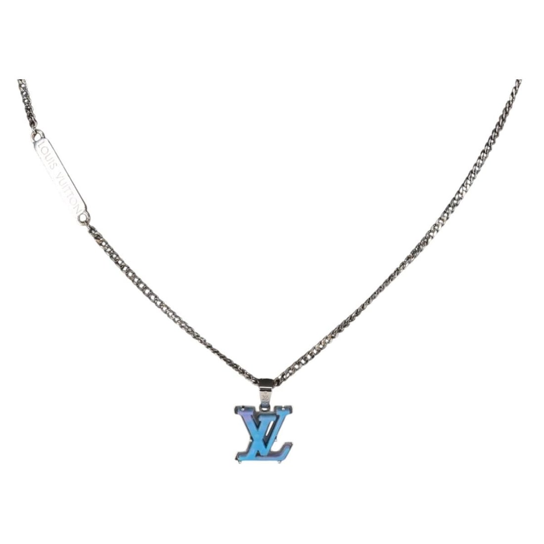 Louis Vuitton Silver Chain Necklace with LV Initials M01507 Authentic (1 of 15)