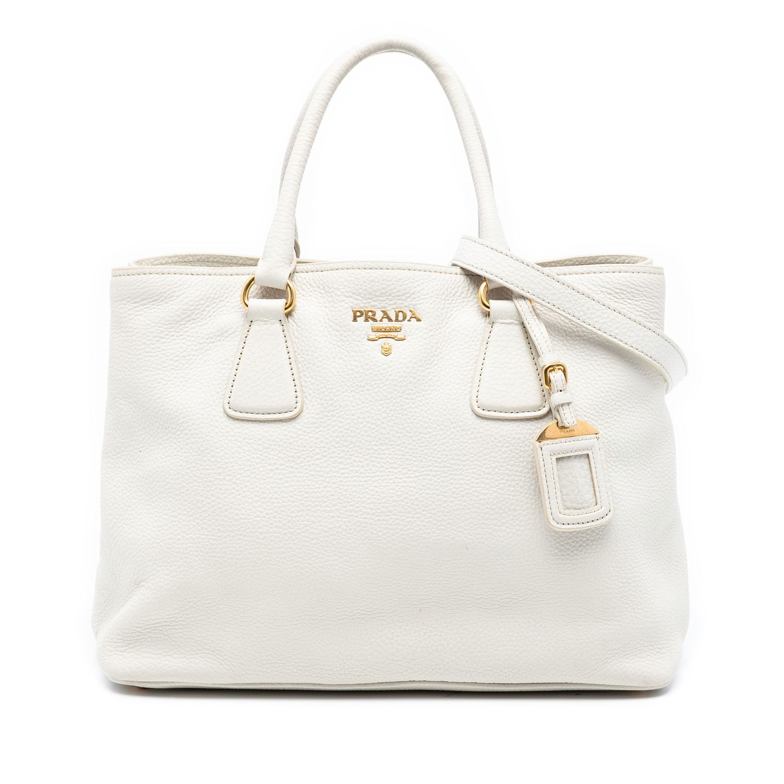 Prada Vitello Daino White Leather Convertible Satchel with Detachable Strap (1 of 7)