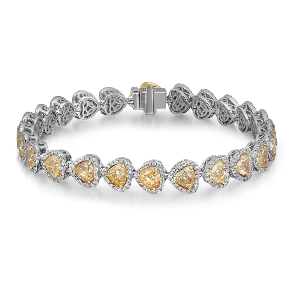 Rachel Koen Heart Shape Yellow White Diamond Tennis Bracelet 18K White Gold 16Ctw 7.5in: Rachel Koen Heart Shape Yellow White Diamond Tennis Bracelet 18K White Gold 16Ctw 7.5in This exquisite Heart Shape Yellow & White Diamond Tennis Bracelet is a stunning piece of jewelry, meticulously c