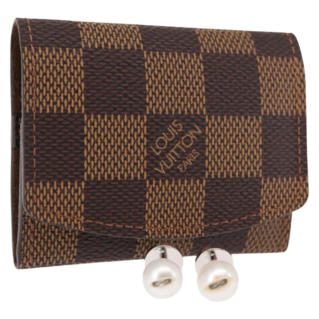 LOUIS VUITTON Damier Ebene Cuff Case Silver Made in France: LOUIS VUITTON Damier Ebene Cuff Case Silver Made in France This authentic Louis Vuitton Damier Ebene Cuff Case is a stylish accessory that combines luxury with functionality. Crafted from durable Dami