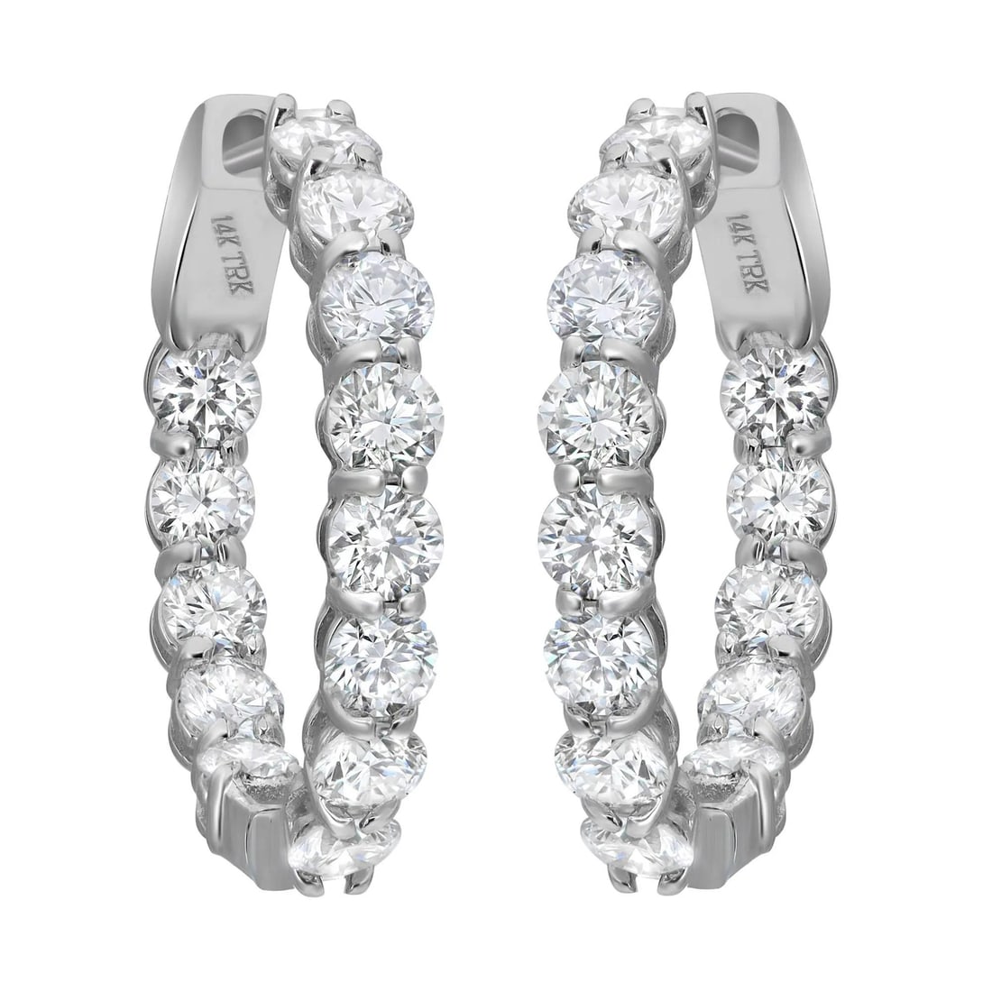Rachel Koen 3.00ct Lab Grown Diamond Hoop Earrings in 14K White Gold: Rachel Koen 3.00ct Lab Grown Diamond Hoop Earrings in 14K White Gold Elevate your style with these exquisite inside-out lab-grown diamond hoop earrings, crafted from fine 14K white gold. Featuring a s
