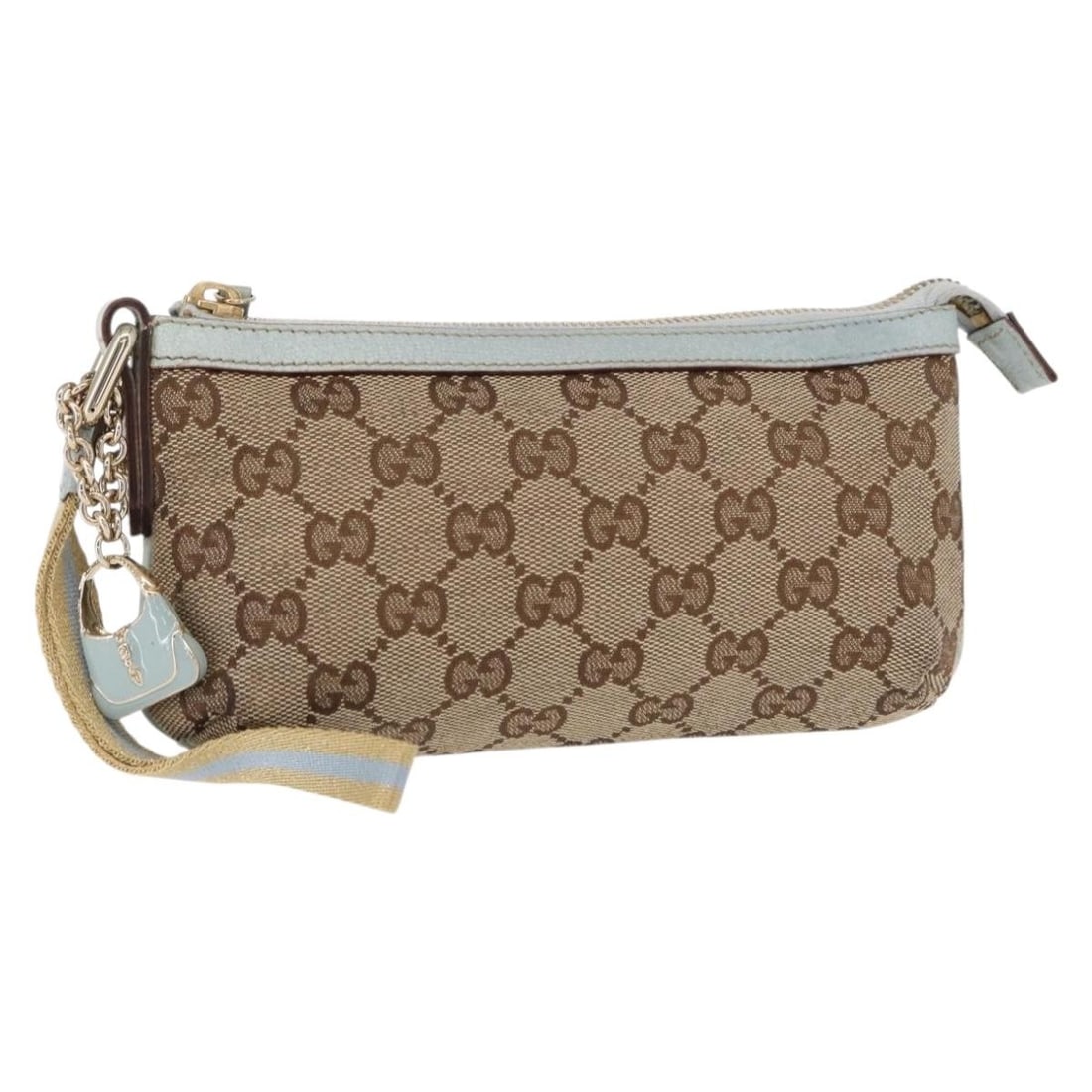 Beige Jolicouer Wristlet Clutch from Gucci: Beige Jolicouer Wristlet Clutch from Gucci This pre-owned Gucci Jolicouer wristlet pouch in beige is designed for women. It shows signs of use, including surface loss of shape, rubbing, and stains on