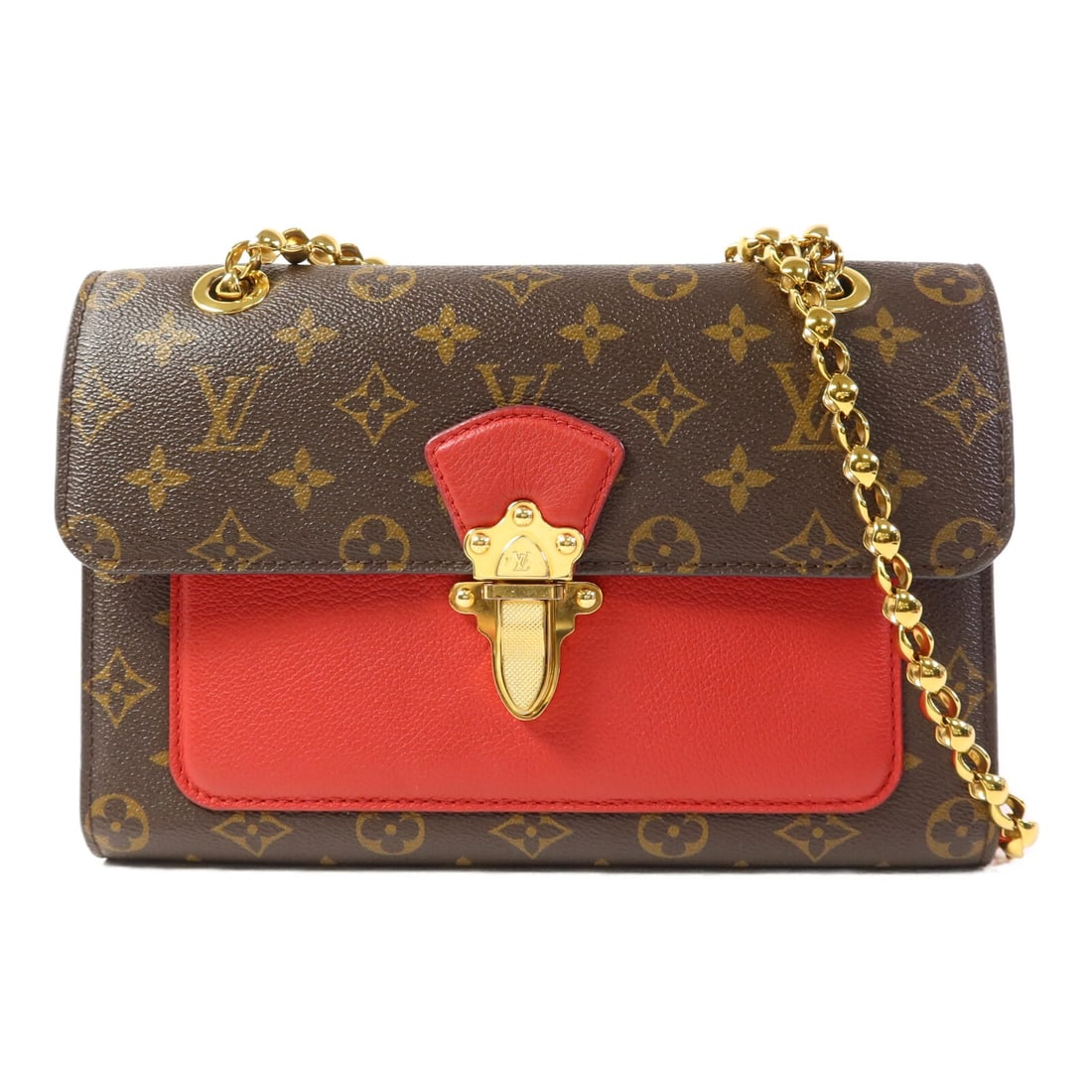 LOUIS VUITTON Victoire Chain Shoulder Bag M41731 Monogram Brown Red (1 of 17)