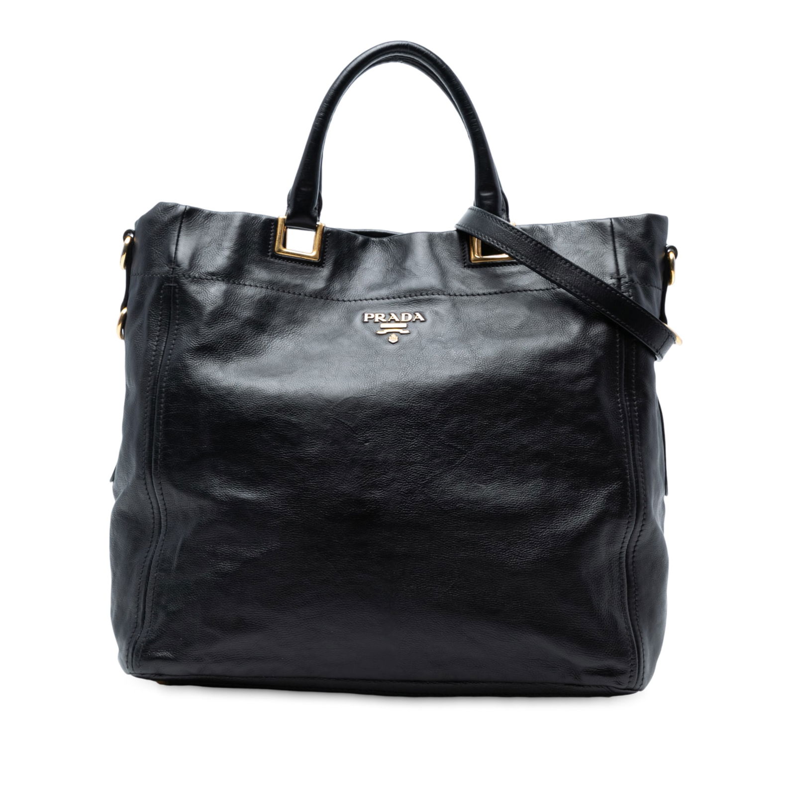 Prada Glace Calf Leather Black Convertible Satchel with Detachable Strap (1 of 6)