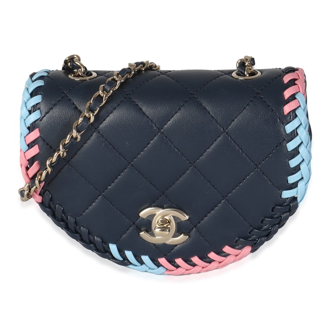 Chanel Mini Messenger Flap Bag Navy Lambskin Gold-Tone Hardware: Chanel Mini Messenger Flap Bag Navy Lambskin Gold-Tone Hardware This exquisite Chanel Mini Messenger Flap Bag features a stunning navy quilted lambskin exterior, complemented by gold-tone hardware. De