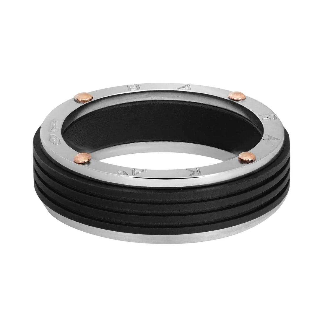 Baraka Ritmika Men's Wedding Band 18K White Rose Gold Black PVD 11.25 Engraved: Baraka Ritmika Men's Wedding Band 18K White Rose Gold Black PVD 11.25 Engraved This stylish men's wedding band features a unique blend of materials, crafted from smooth 18K white gold with elegant ros