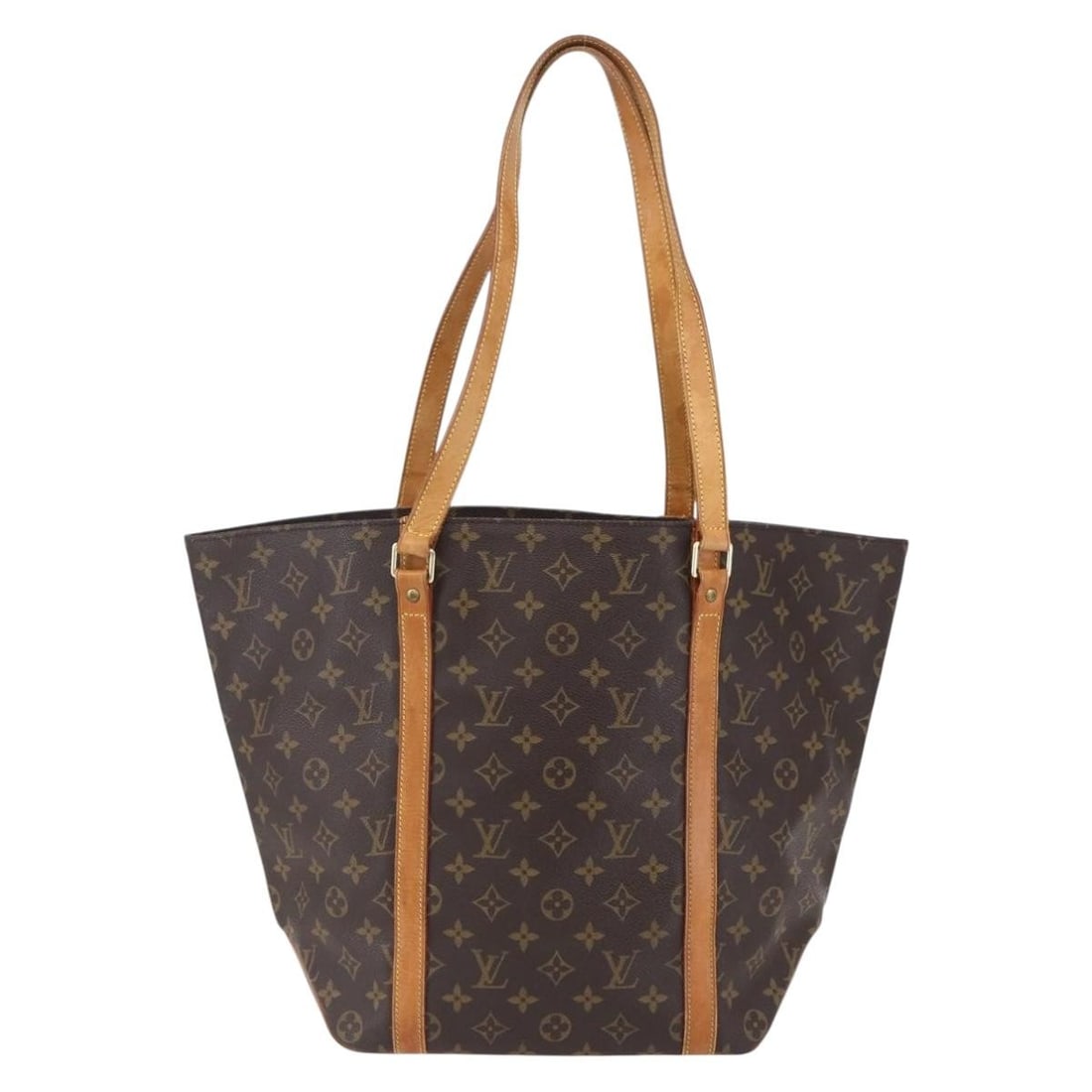 Louis Vuitton Brown Tote Shopping Sac Handbag: Louis Vuitton Brown Tote Shopping Sac Handbag This pre-owned Louis Vuitton shopping tote bag features a classic brown design and is intended for female use. The bag shows signs of use, including surfa