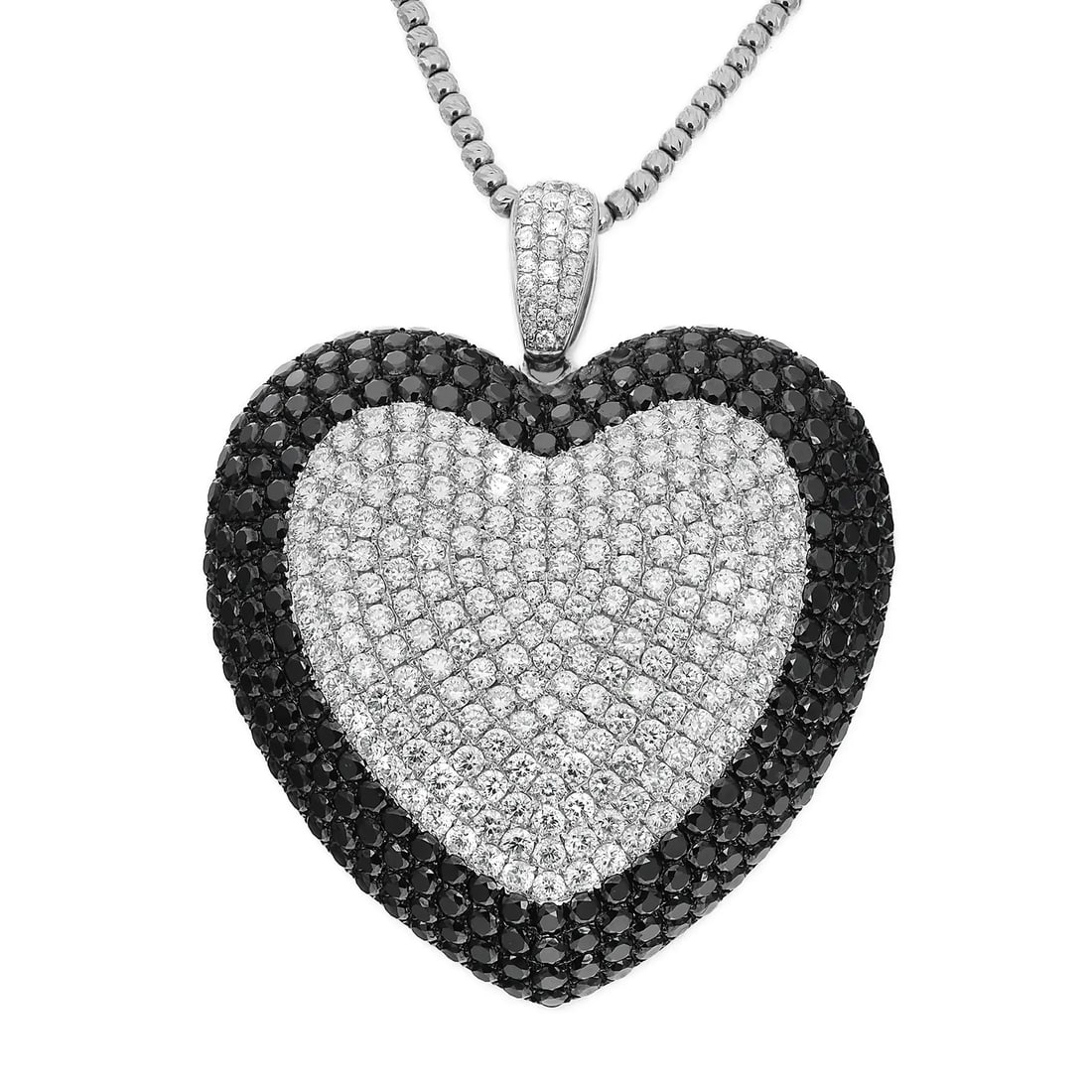 Rachel Koen 18K White Gold Heart Pendant Necklace with 19ct Diamonds: Rachel Koen 18K White Gold Heart Pendant Necklace with 19ct Diamonds This stunning Pave Set White & Black Diamond Heart Shape Pendant Necklace is a captivating piece designed to make a statement. Craf