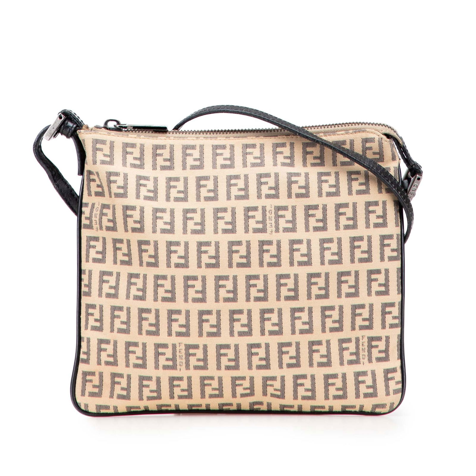 Fendi Zucchino Canvas Brown Crossbody Bag with Leather Trim (1 of 10)