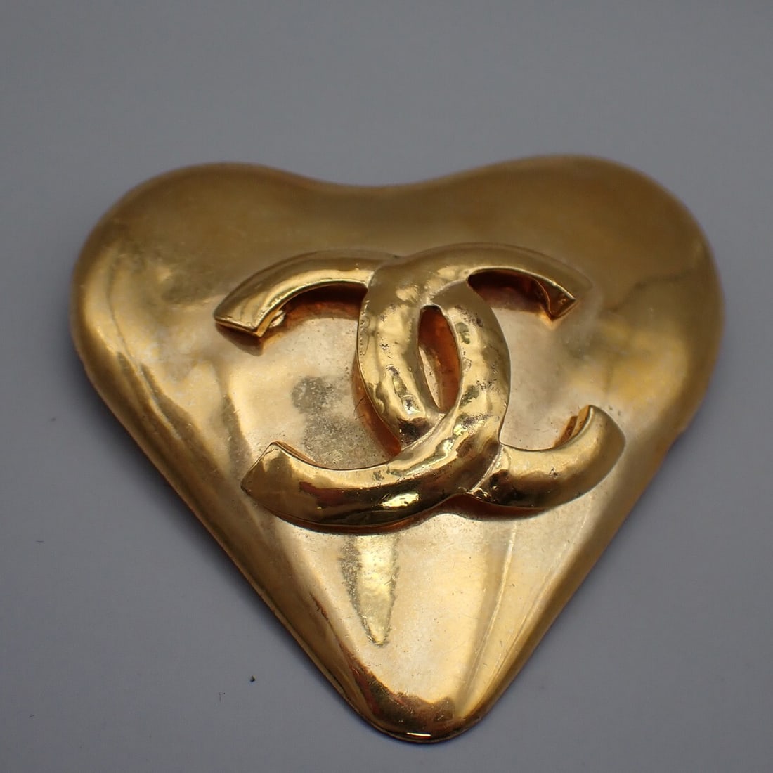 Gold Plated Heart Brooch with CC Motif by Chanel Vintage (1 of 2)