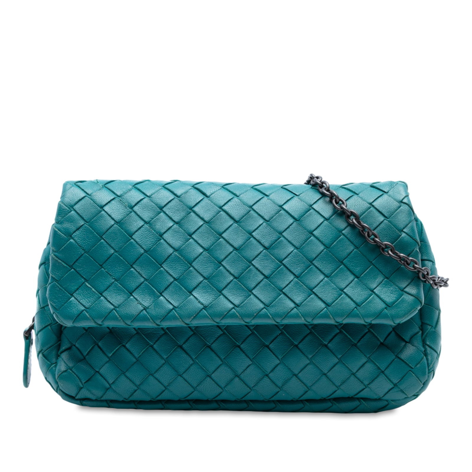 Bottega Veneta Mini Nappa Intrecciato Chain Crossbody Bag Blue Leather (1 of 7)