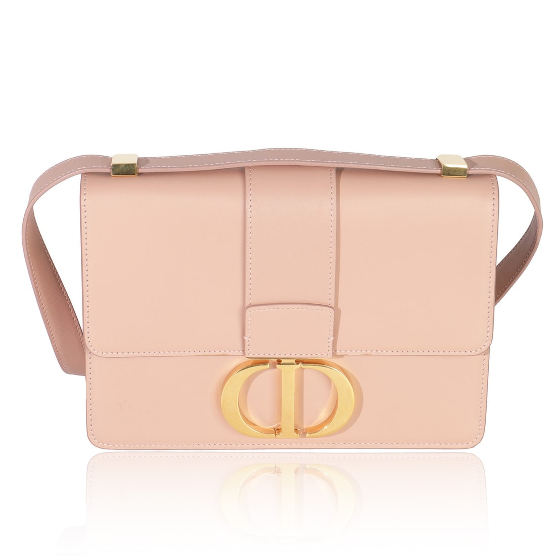 30 Montaigne Flap Crossbody in Pink Leather by Christian Dior: 30 Montaigne Flap Crossbody in Pink Leather by Christian Dior This Christian Dior 30 Montaigne Flap Bag is crafted from smooth box calfskin leather in a pink hue, featuring a toggle closure and gold-t