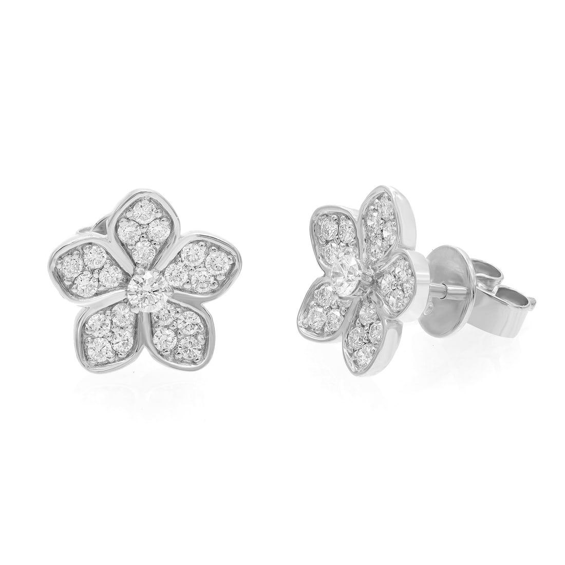 Rachel Koen 18K White Gold Pave Diamond Flower Stud Earrings 0.52ct (1 of 4)