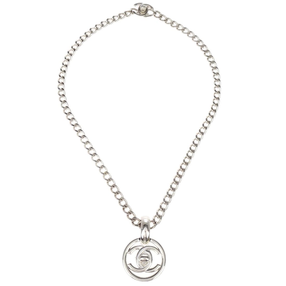 Chanel Turnlock Medallion Silver Plated Chain Necklace 97P (1 of 4)