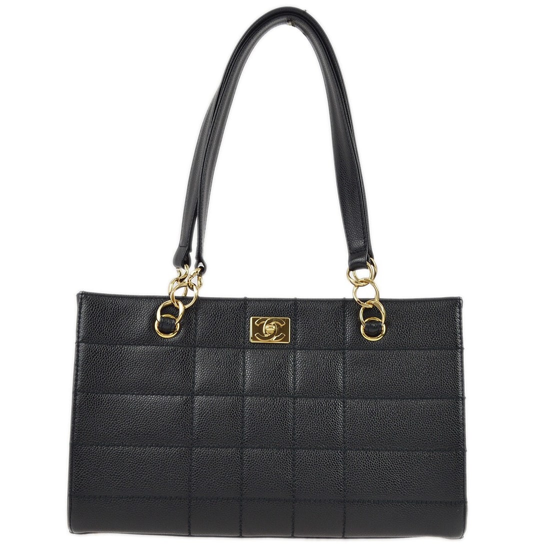 Chanel Black Caviar Wild Stitch Choco Bar Handbag: Chanel Black Caviar Wild Stitch Choco Bar Handbag This Chanel Black Calfskin Wild Stitch Choco Bar Chain Handbag showcases a luxurious design crafted from premium caviar skin. Perfectly sized as a med