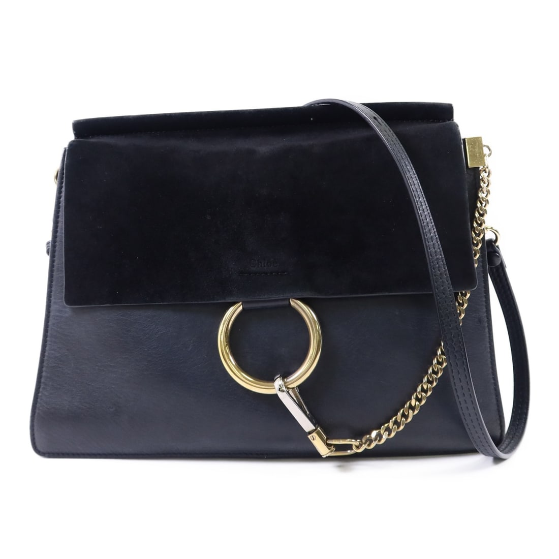 Chloe Faye Black Calfskin and Suede Shoulder Bag with Gold Hardware (1 of 18)