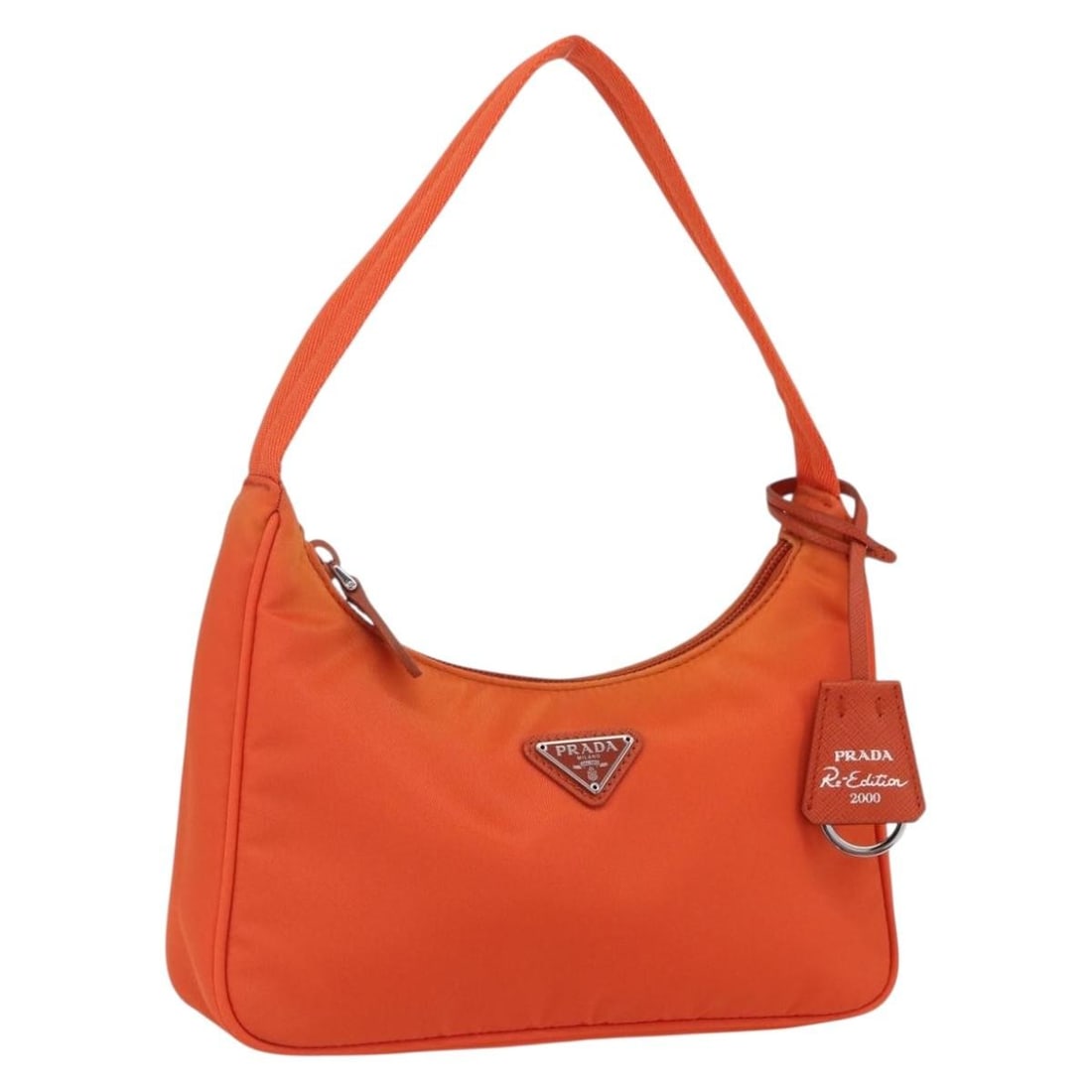 PRADA Orange Nylon Accessory Pouch with Silver Accents Auth 158663V: PRADA Orange Nylon Accessory Pouch with Silver Accents Auth 158663V This PRADA Accessory Pouch is crafted from high-quality nylon in a vibrant orange and silver color combination. Designed for practic