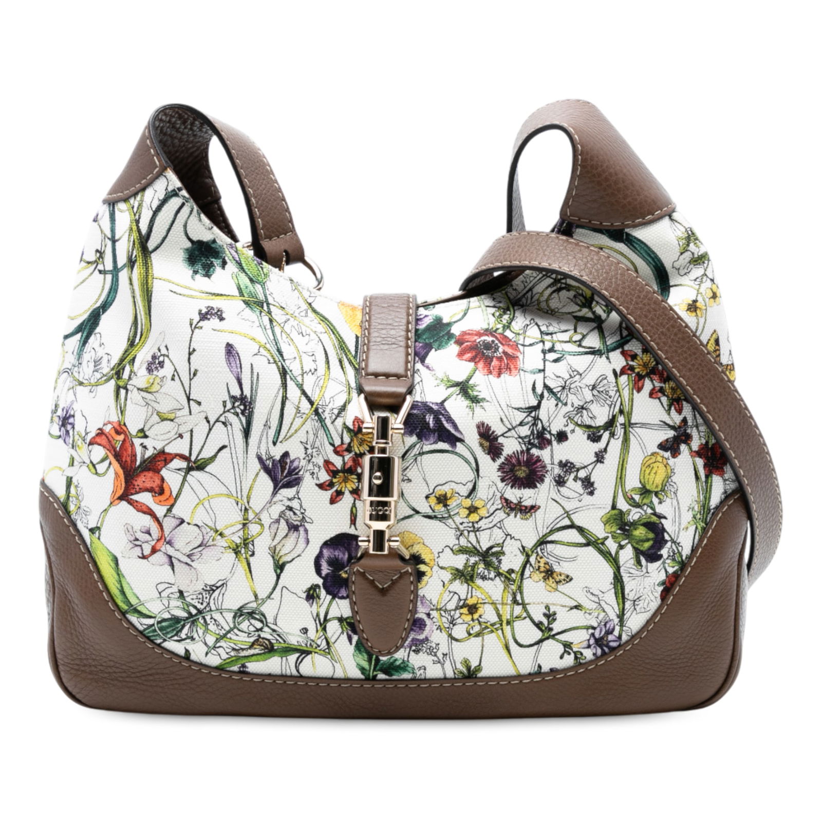 Gucci Flora Canvas Jackie O Bouvier Crossbody Bag Italy: Gucci Flora Canvas Jackie O Bouvier Crossbody Bag Italy Introducing the Gucci Flora Canvas Jackie O Bouvier Crossbody, a stylish accessory featuring a vibrant floral print on a durable canvas body. Th
