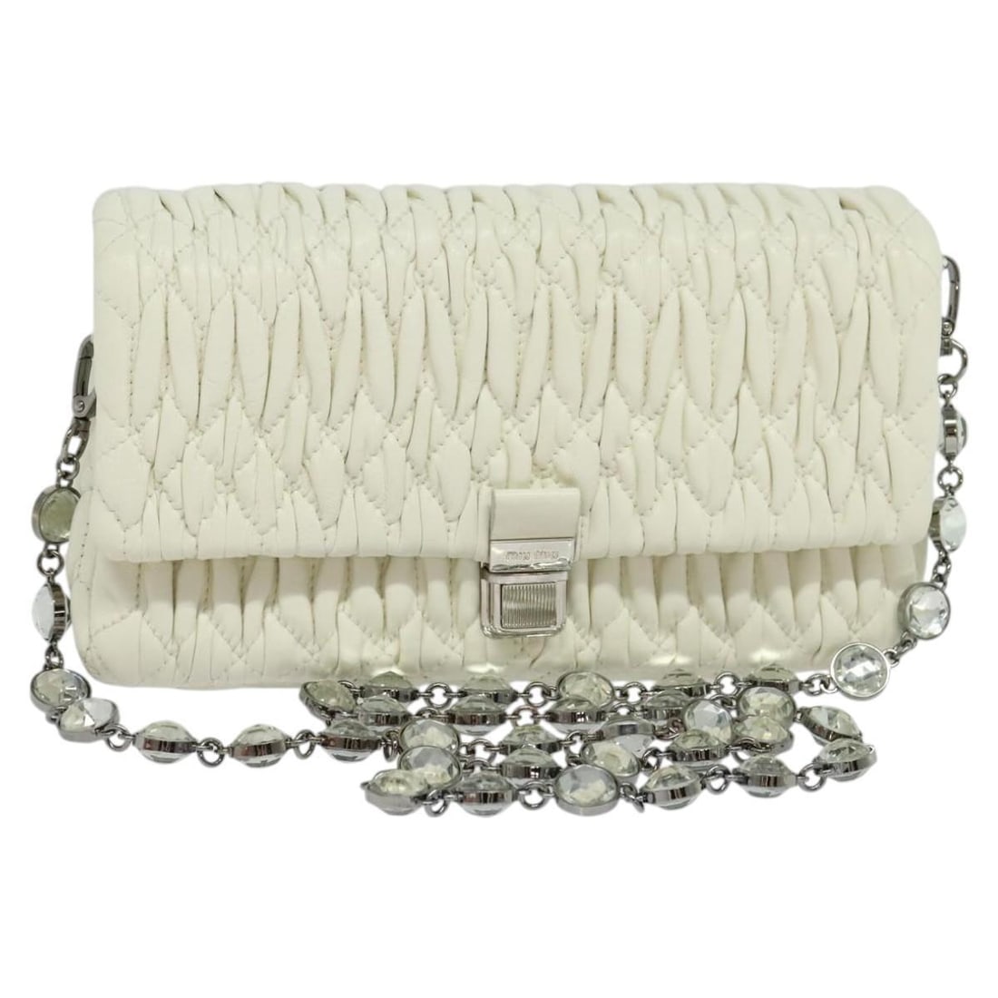 White Crystal Embellished Shoulder Bag by Miu Miu with 2-Way Strap (1 of 1)