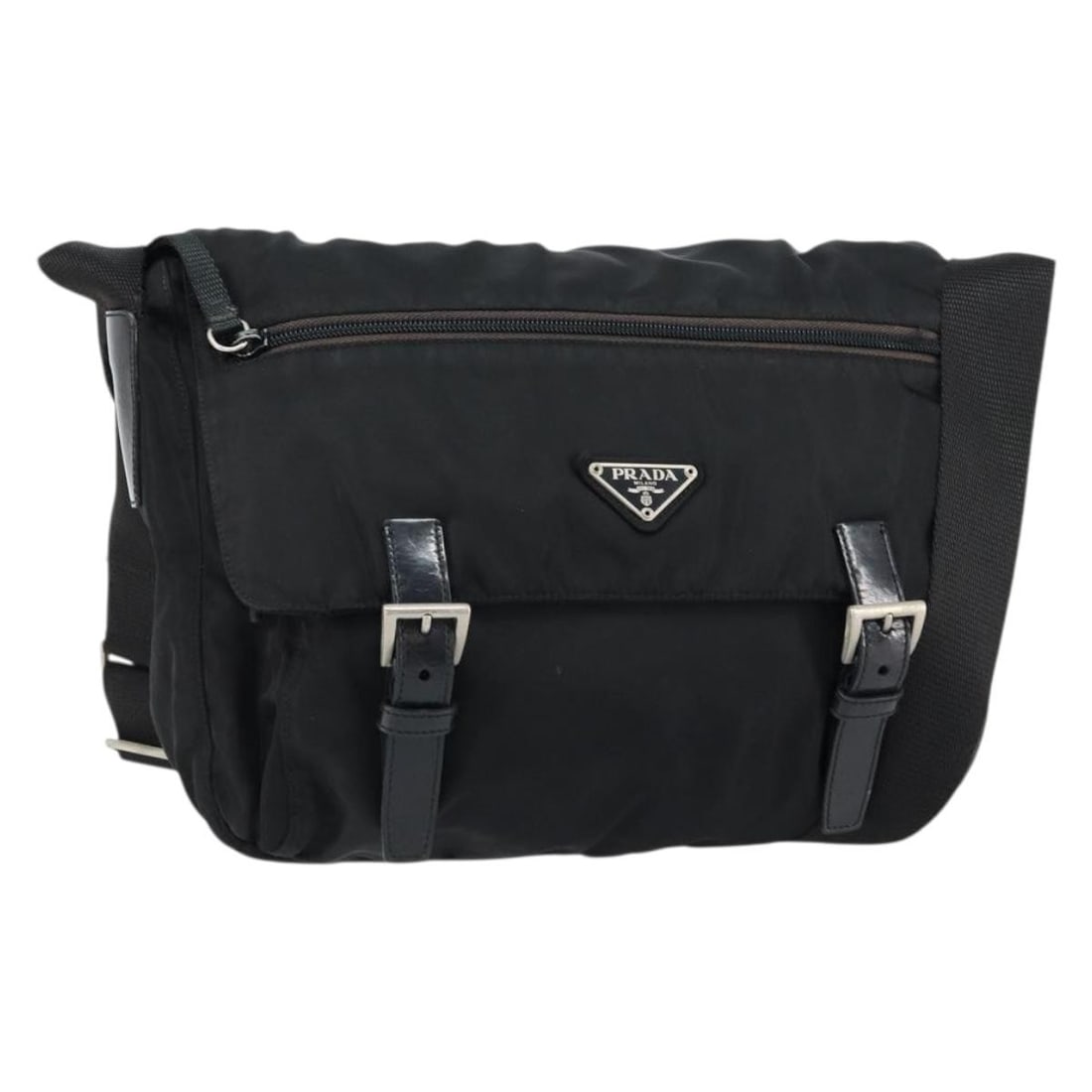 Prada Black Flap Shoulder Bag with Double Buckle Detail (1 of 1)