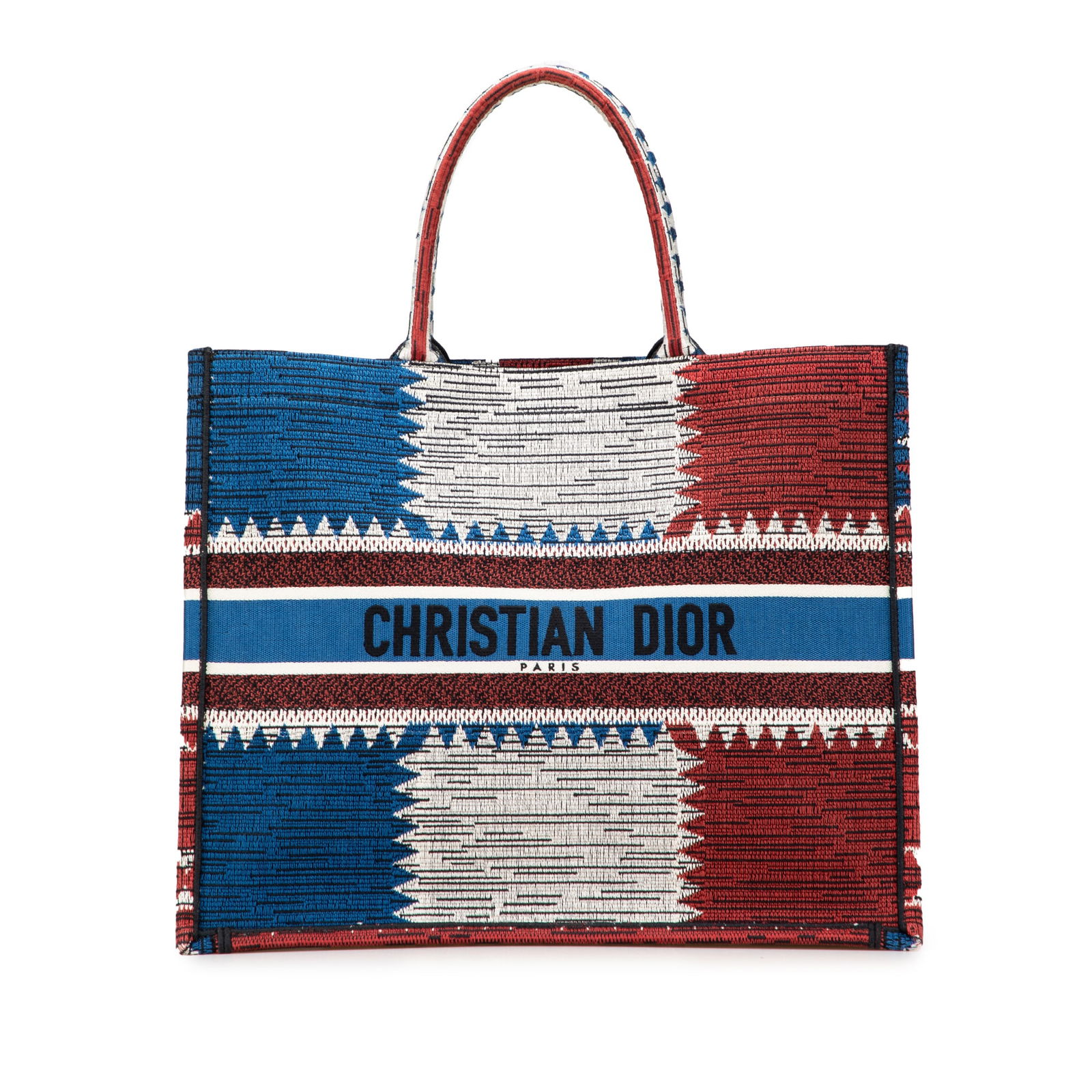 Dior Large Canvas French Flag Tote Bag Made in Italy: Dior Large Canvas French Flag Tote Bag Made in Italy The Dior Large Canvas French Flag Book Tote is a stylish and functional accessory that showcases a vibrant printed canvas body with a classic Frenc
