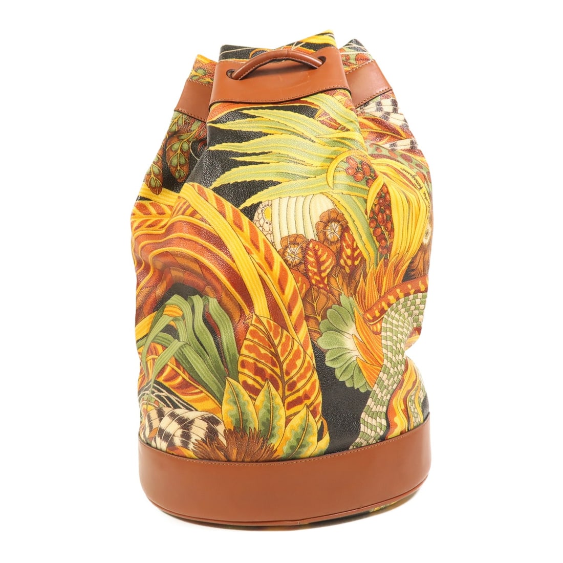 Salvatore Ferragamo Brown Rucksack Backpack Coated Canvas and Calfskin with Gold Hardware: Salvatore Ferragamo Brown Rucksack Backpack Coated Canvas and Calfskin with Gold Hardware This Salvatore Ferragamo rucksack backpack features a durable PVC coated canvas exterior with calfskin leather