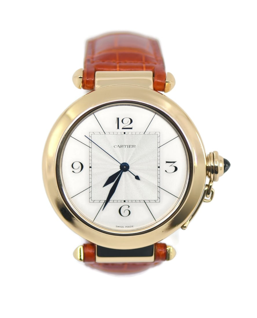 Cartier Pasha XL 18K Yellow Gold Automatic Watch with Box and Papers: Cartier Pasha XL 18K Yellow Gold Automatic Watch with Box and Papers Experience the luxury of the Cartier Pasha XL watch, crafted from 18K yellow gold. This exquisite wristwatch features a striking si