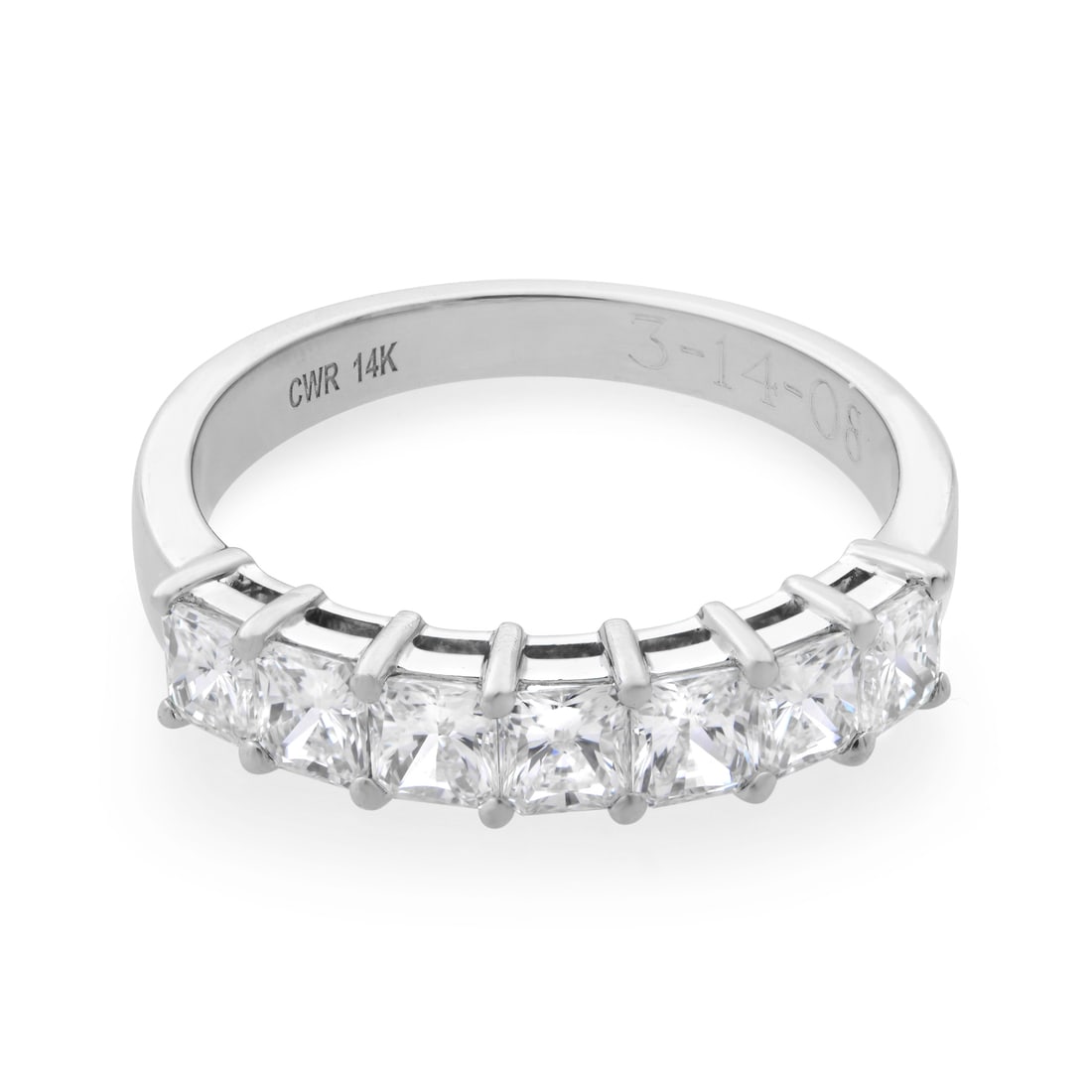 Rachel Koen 14K White Gold Princess Cut Diamond Wedding Ring 1.25Cttw: Rachel Koen 14K White Gold Princess Cut Diamond Wedding Ring 1.25Cttw This stunning ladies' wedding ring features a semi-eternity design crafted from 14K white gold. It showcases seven exquisite princ