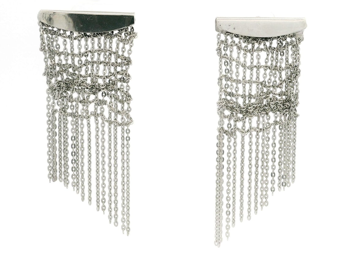 Elegant 14k White Gold Mesh Chandelier Dangle Earrings with Butterfly Backs: Elegant 14k White Gold Mesh Chandelier Dangle Earrings with Butterfly Backs These exquisite dangle earrings are crafted from solid 14k white gold, showcasing a beautiful mesh design that adds elegance