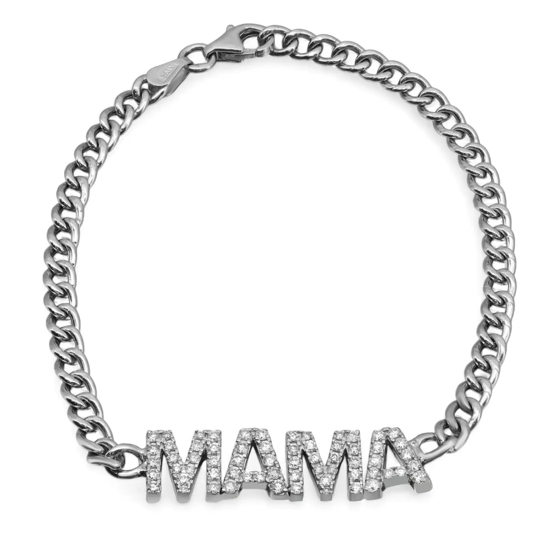 Rachel Koen 14K White Gold MAMA Diamond Bracelet 0.65ct 7 Inch: Rachel Koen 14K White Gold MAMA Diamond Bracelet 0.65ct 7 Inch This exquisite "MAMA" bracelet is a beautiful expression of love, perfect for Mother's Day. Crafted from 14K white gold, it showcases pav