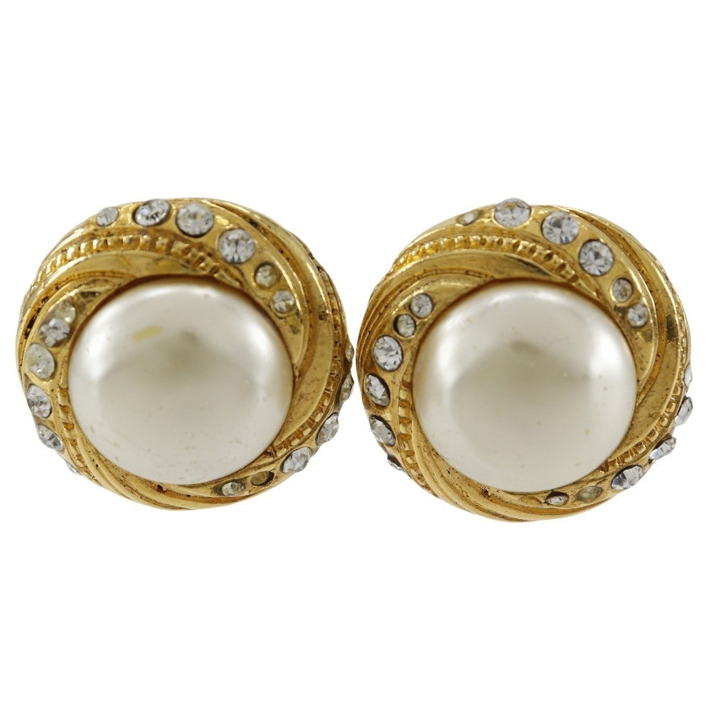 Round Clip-On Earrings by Chanel in Vintage Gold Tone (1 of 1)