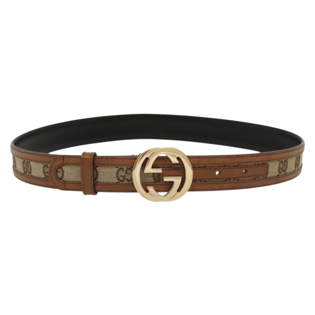 GUCCI GG Canvas Belt Beige Gold 35.4in Auth Italy 114874 (1 of 9)