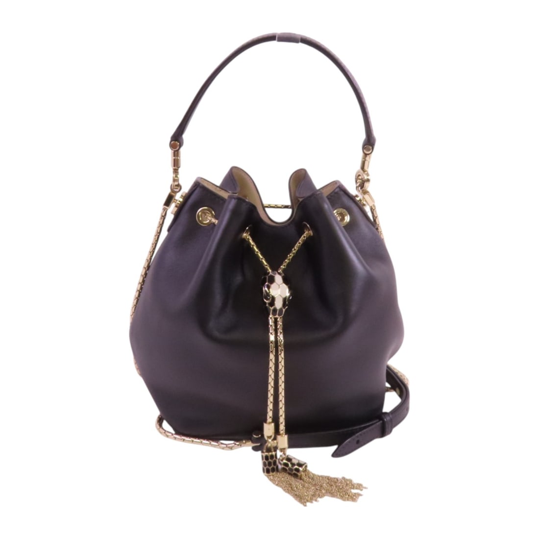 Black Calfskin BVLGARI Shoulder Handbag with Chain and Gold Hardware (1 of 18)