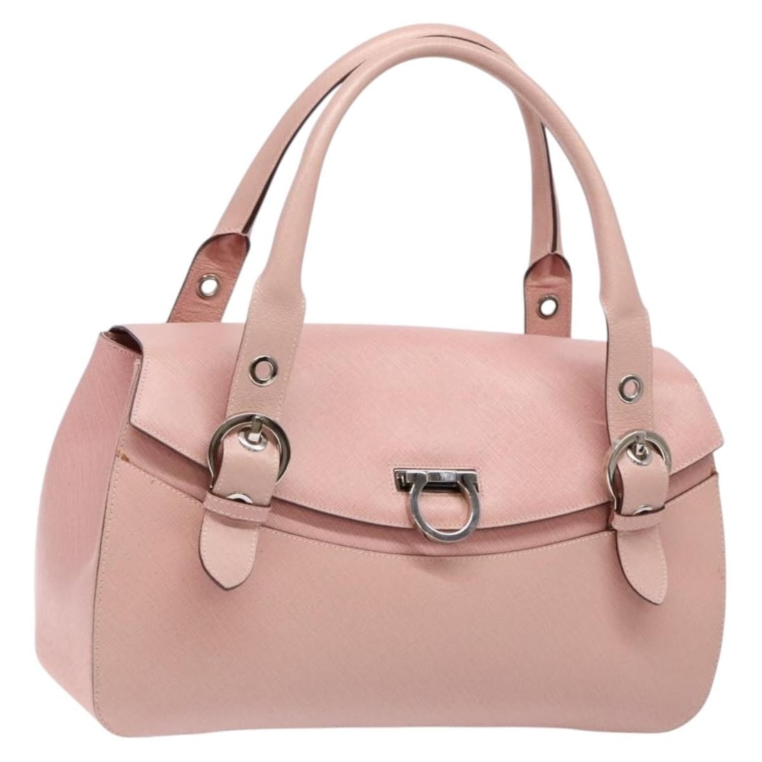 Salvatore Ferragamo Gancini Pink Silver Leather Hand Bag Auth Italy (1 of 18)