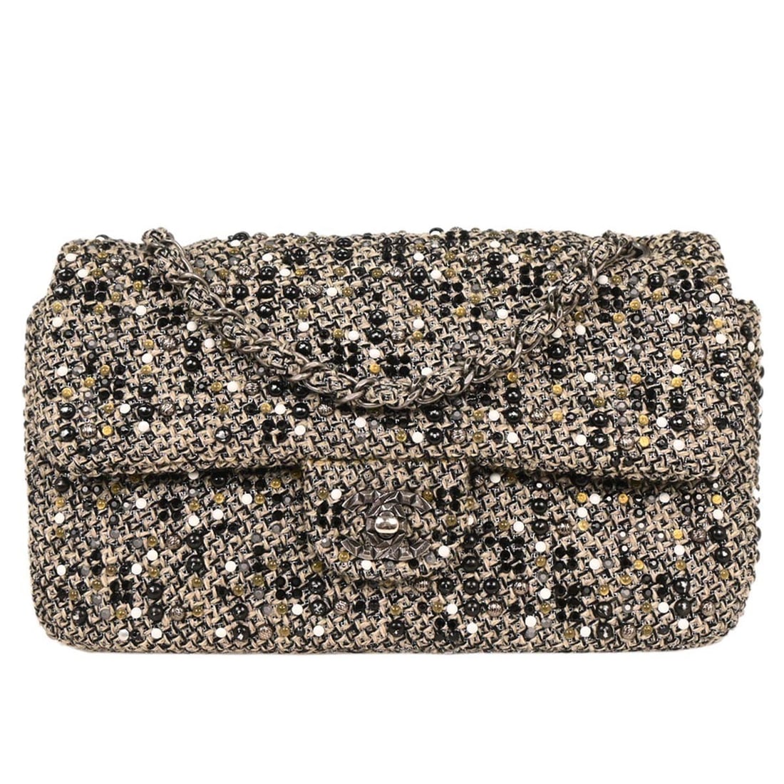 Chanel Black Tweed Beaded Shoulder Bag France (1 of 10)