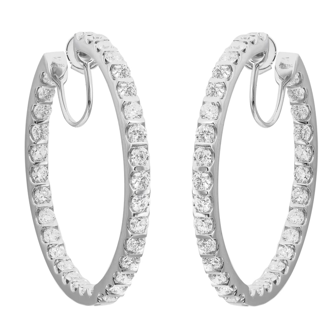 Rachel Koen 18K White Gold Diamond Hoop Earrings 4.76ct 1.5 Inch (1 of 6)