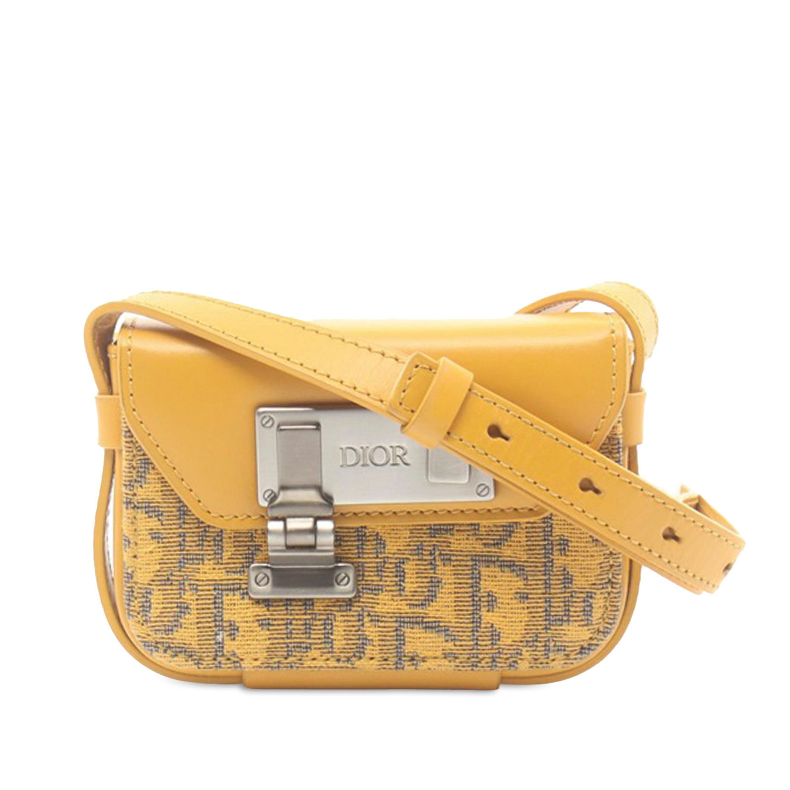 Dior Nano Oblique Lock Pouch Crossbody Yellow Canvas Bag: Dior Nano Oblique Lock Pouch Crossbody Yellow Canvas Bag This stylish Dior Nano Oblique Lock Pouch Crossbody is a versatile accessory crafted from durable canvas with elegant leather trim. It features