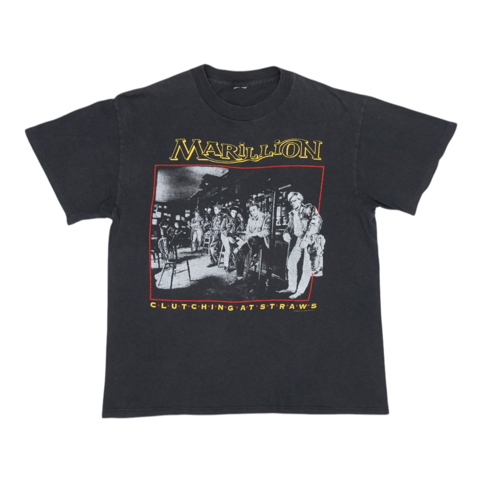 Vintage 1987 Marillion Clutching At Straws Tour Shirt Black: Vintage 1987 Marillion Clutching At Straws Tour Shirt Black Celebrate the iconic 1987 Marillion Clutching At Straws Tour with this original vintage shirt. This true vintage piece features striking fro