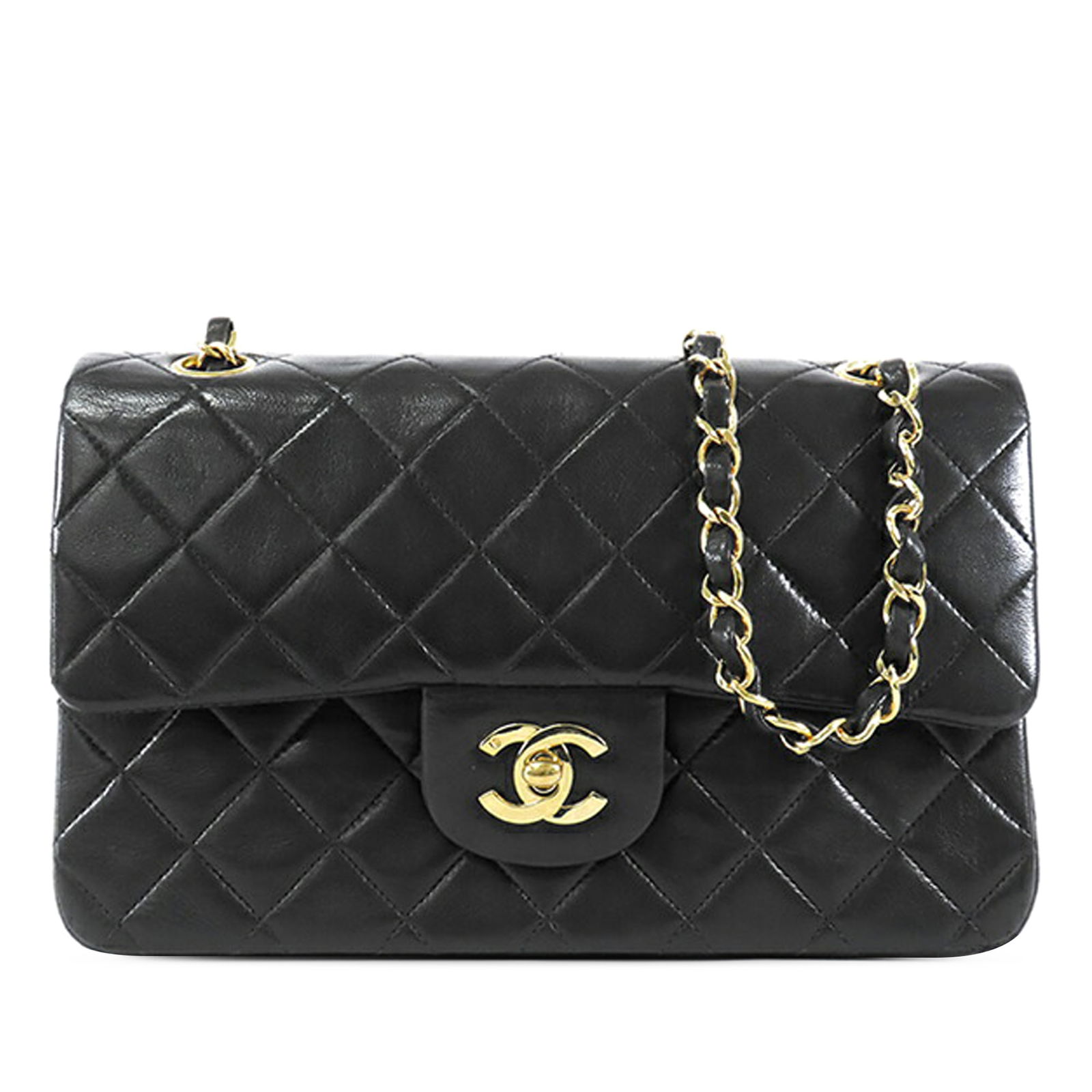 Chanel Double Flap Small Quilted Lambskin Shoulder Bag Black (1 of 14)