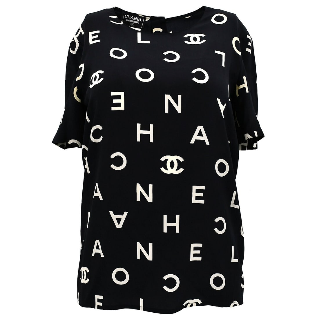 Chanel Black Silk Short Sleeve Blouse Top 97P Size 38 (1 of 10)