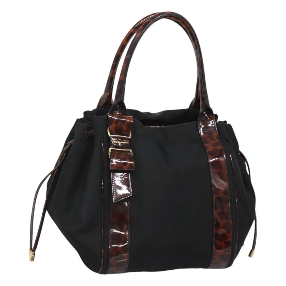 Salvatore Ferragamo Black Gold Nylon Shoulder Bag Auth Italy: Salvatore Ferragamo Black Gold Nylon Shoulder Bag Auth Italy This Salvatore Ferragamo shoulder bag combines elegant design with practical functionality. Crafted from durable nylon, it features a chic